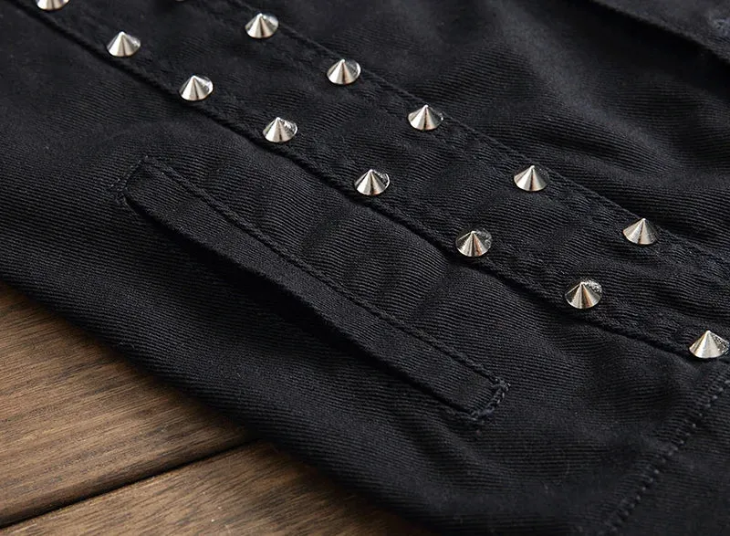 Punk Black Denim Rivet Vest