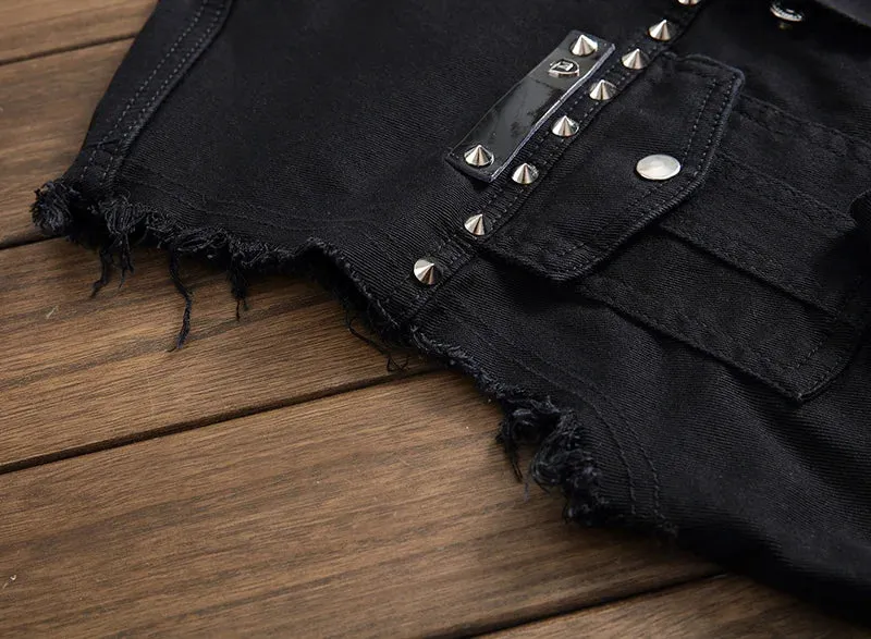 Punk Black Denim Rivet Vest