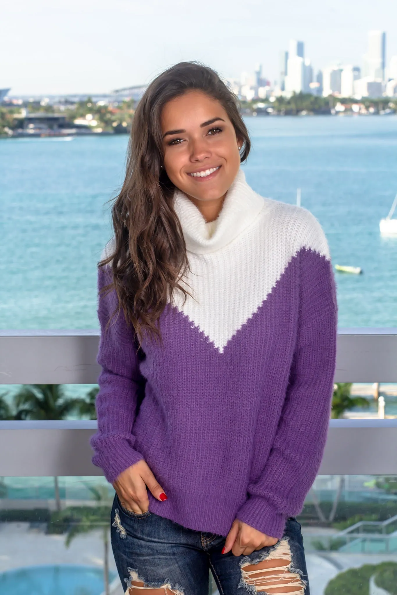 Purple Color Block Sweater