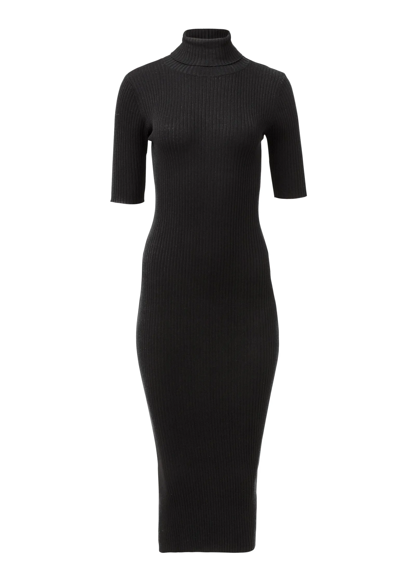 Ribbed Turtleneck Dress - Black