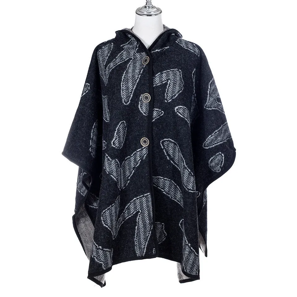 RITZY Stylish Free Size Cape Coat with hood- Grey Black