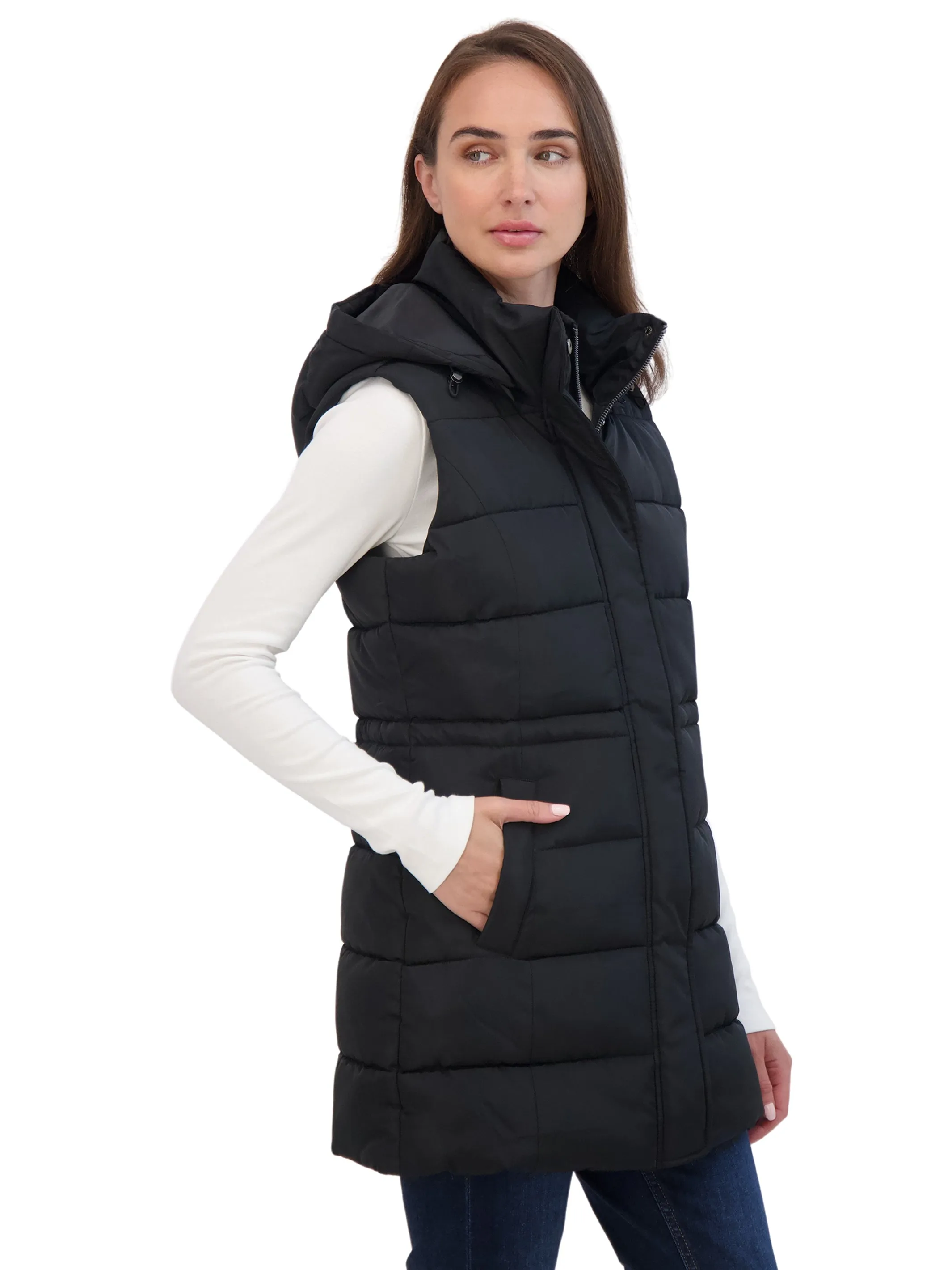 Sebby Collection Women's Puffer Vest With Drawstring Waist