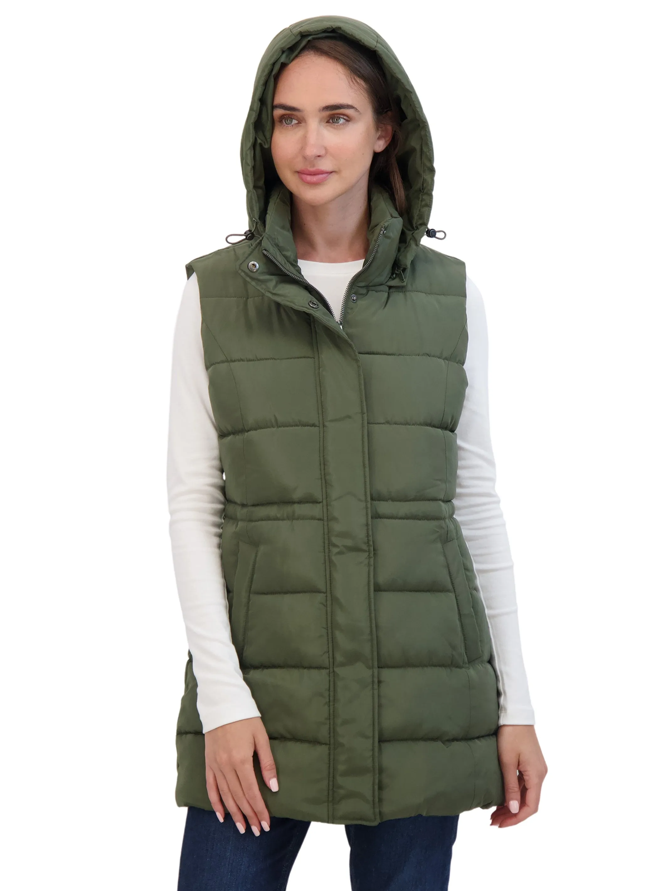 Sebby Collection Women's Puffer Vest With Drawstring Waist