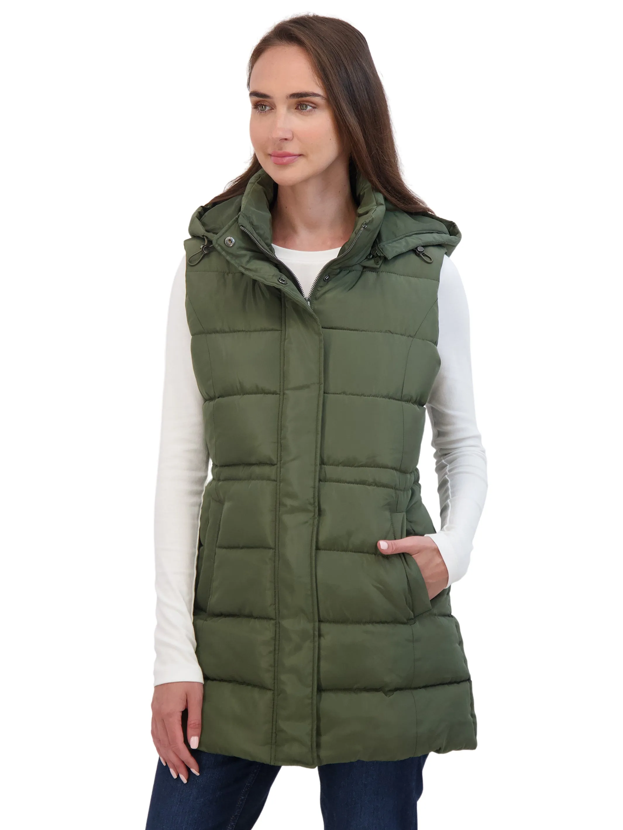 Sebby Collection Women's Puffer Vest With Drawstring Waist