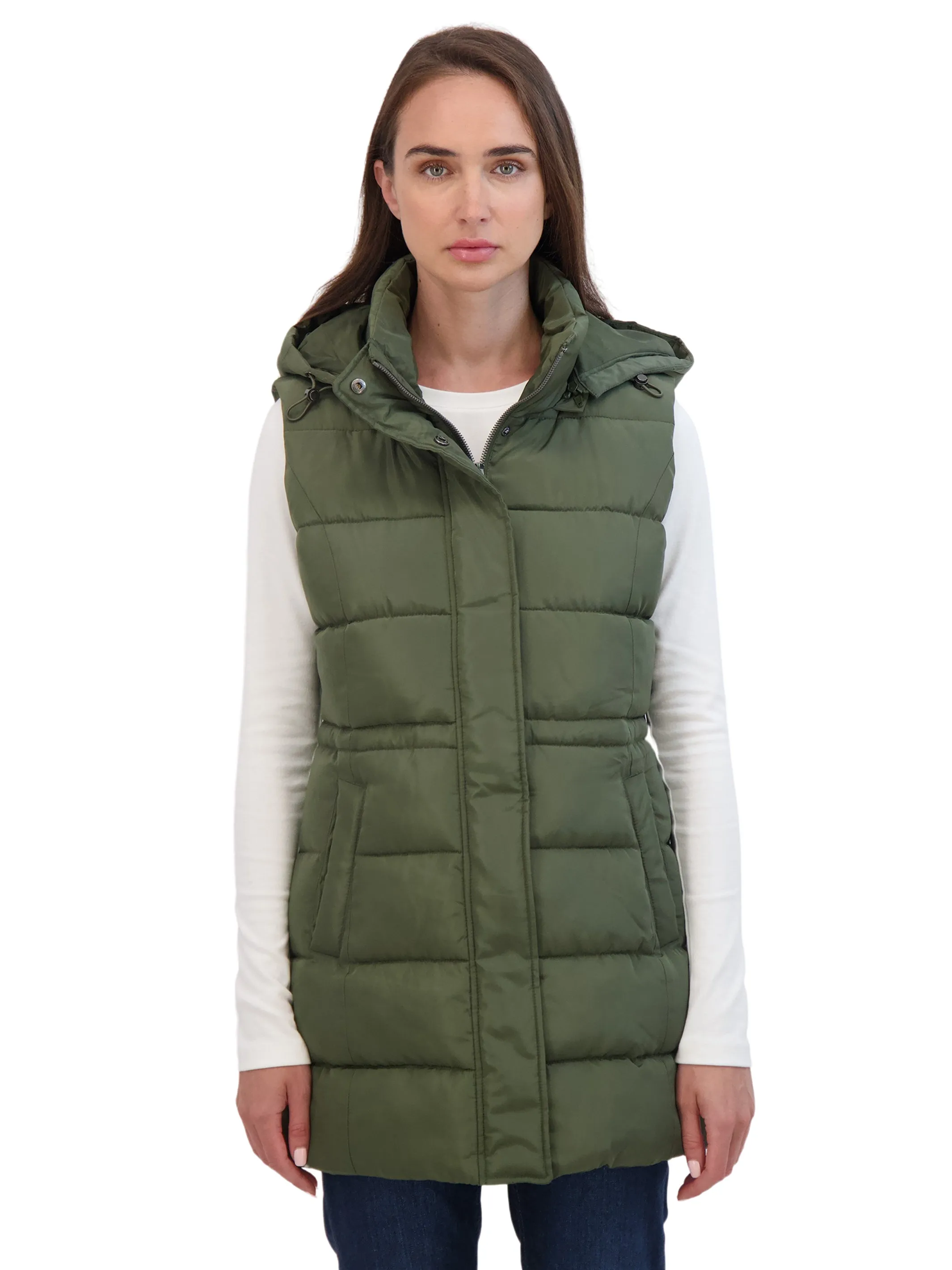 Sebby Collection Women's Puffer Vest With Drawstring Waist