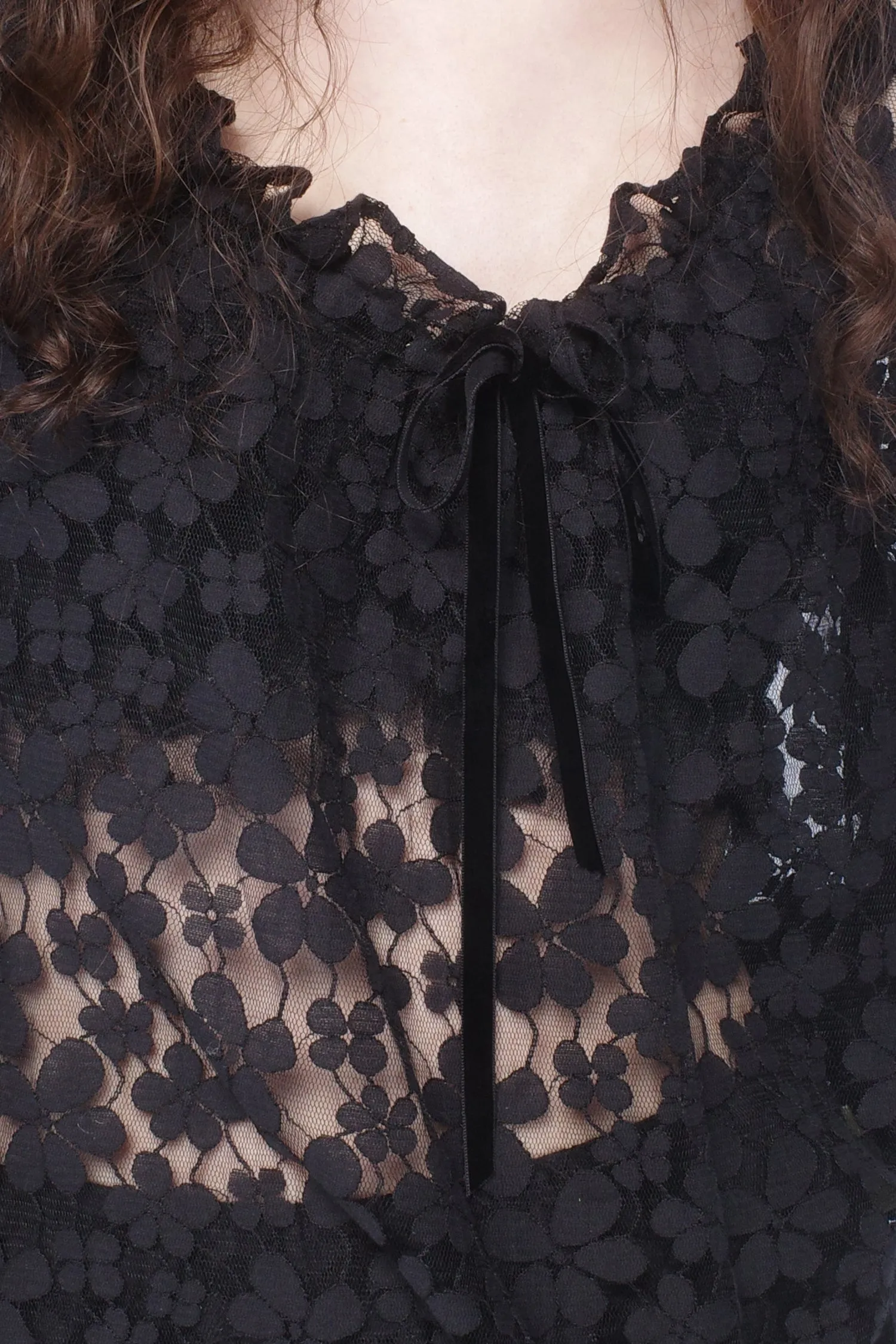 Shadow Blossom Tulle Elastic Lace Blouse