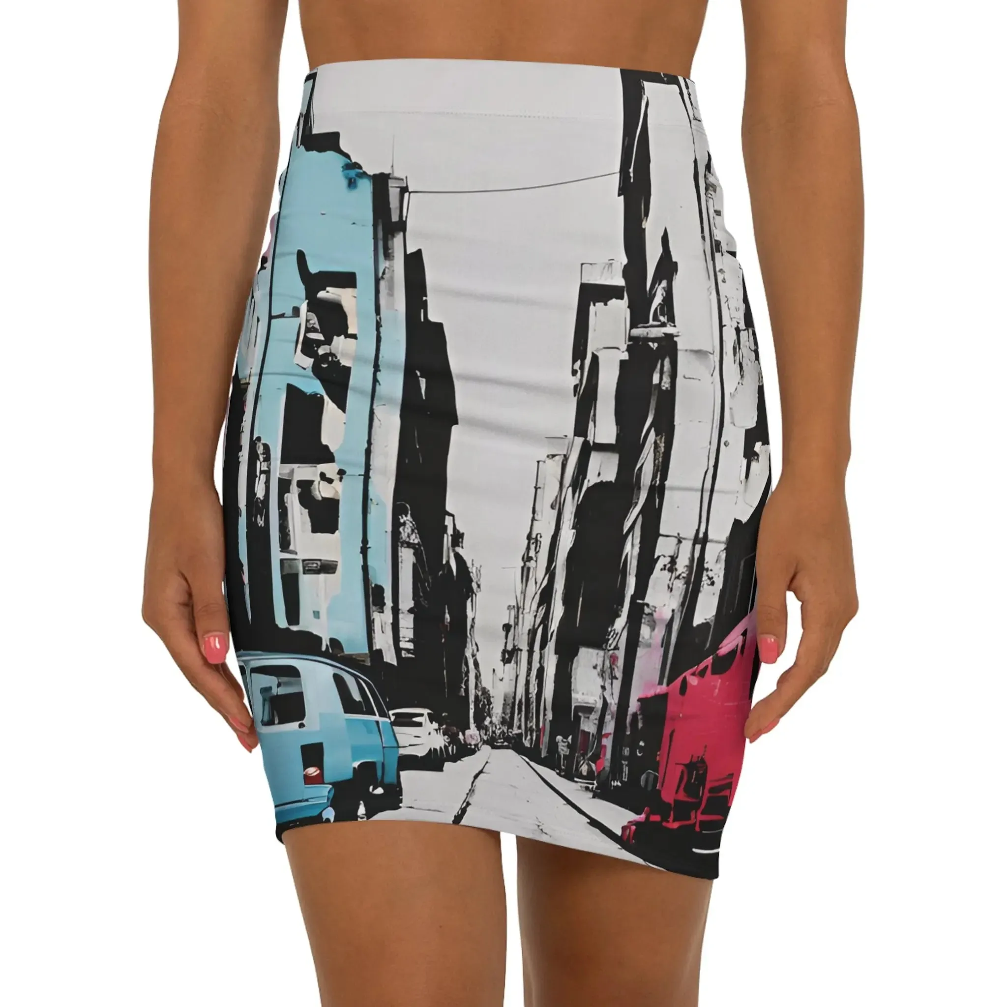 Skirt Mid-Waist Pencil Street Art Inspired Women's