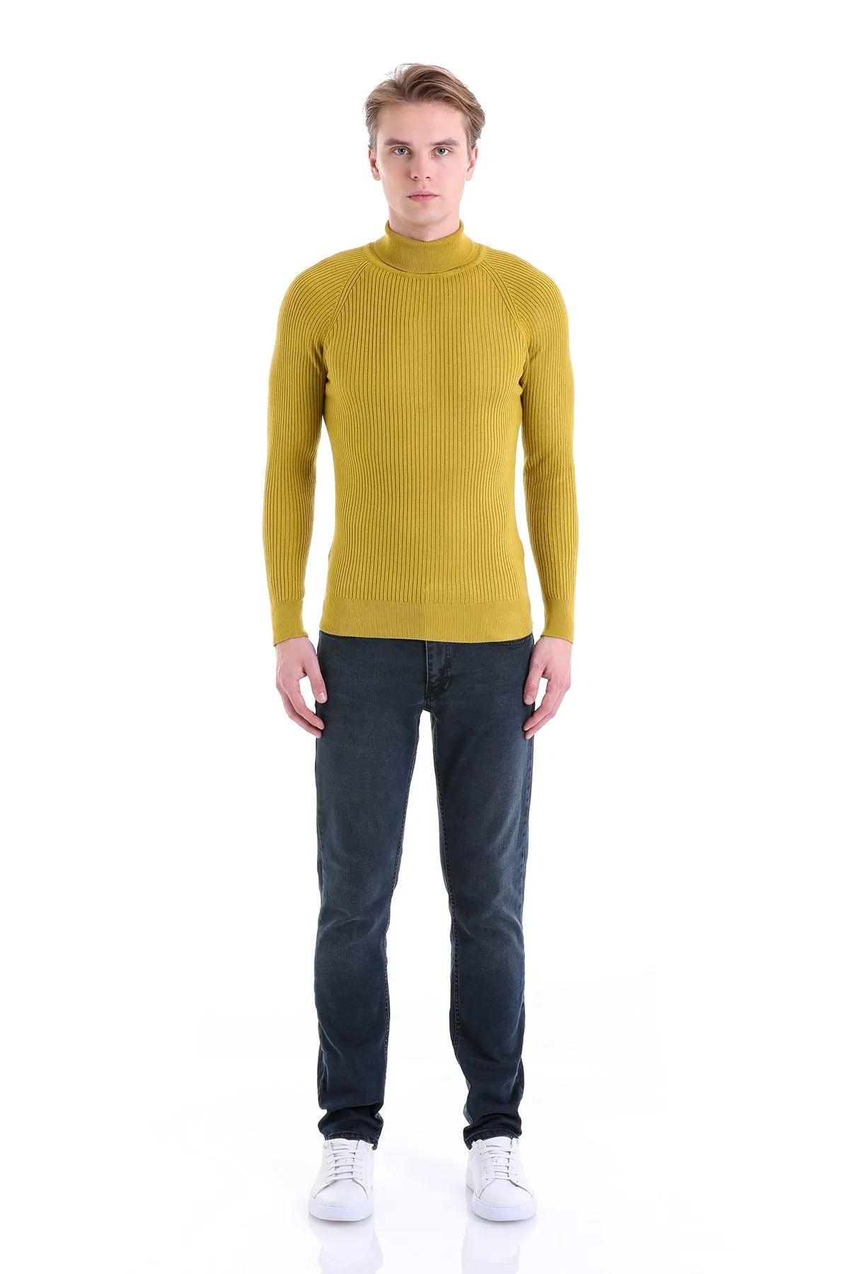 Slim Fit Olive Turtleneck Sweater