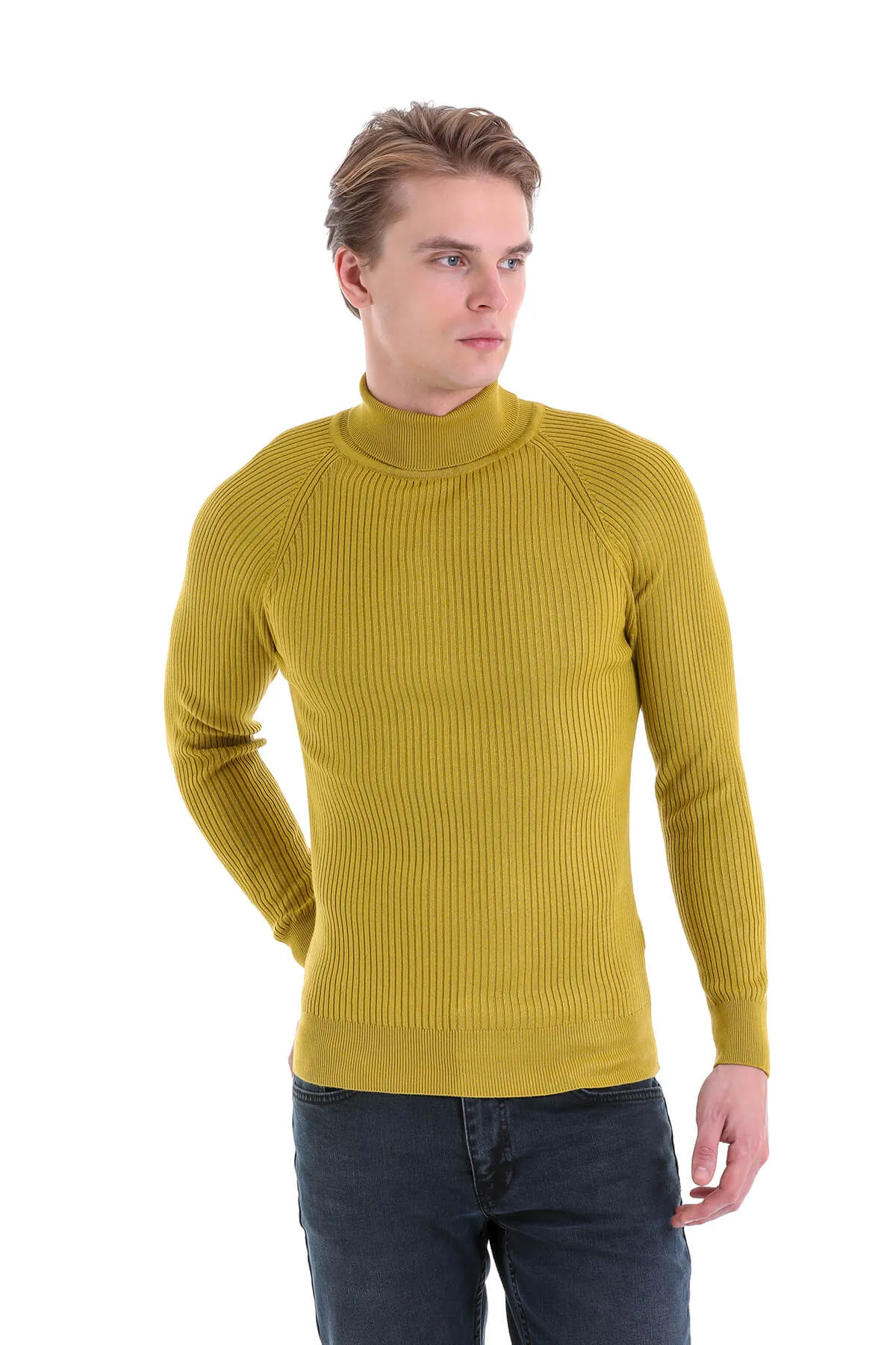 Slim Fit Olive Turtleneck Sweater