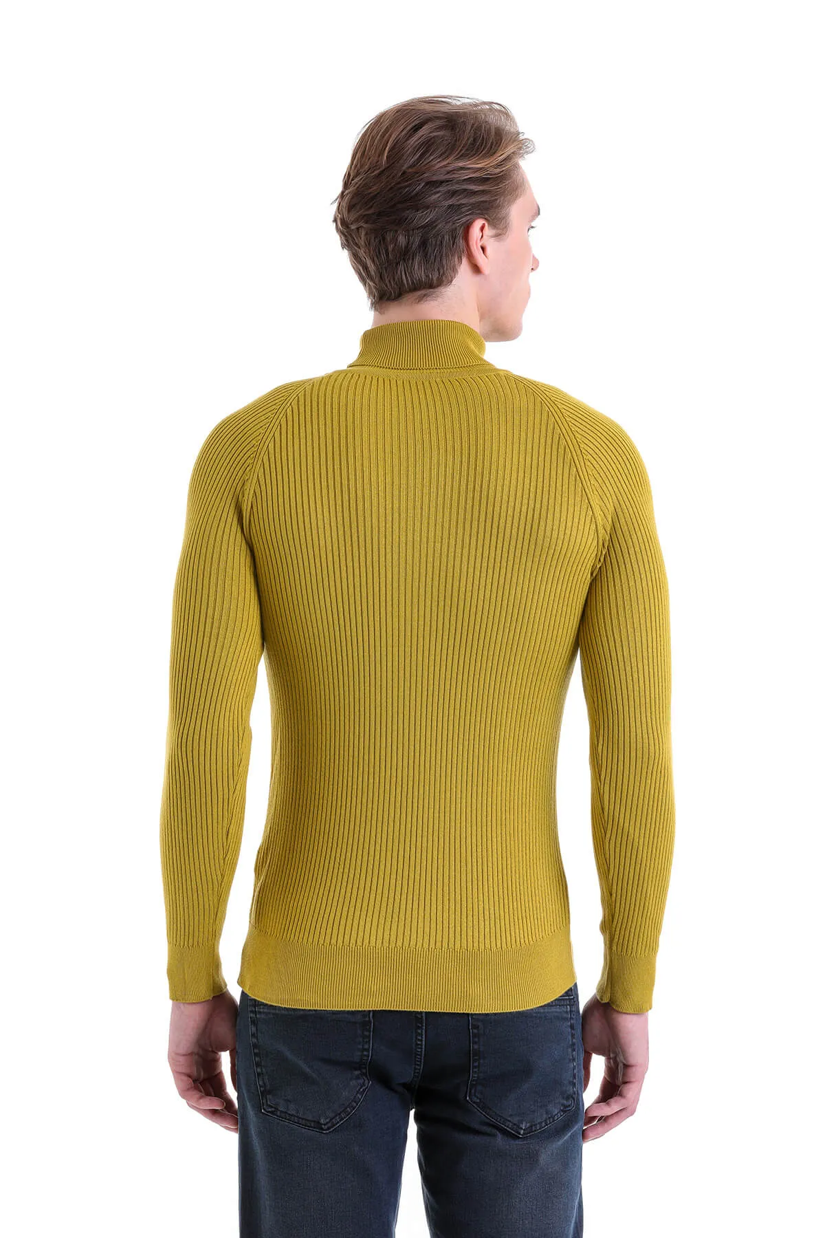 Slim Fit Olive Turtleneck Sweater