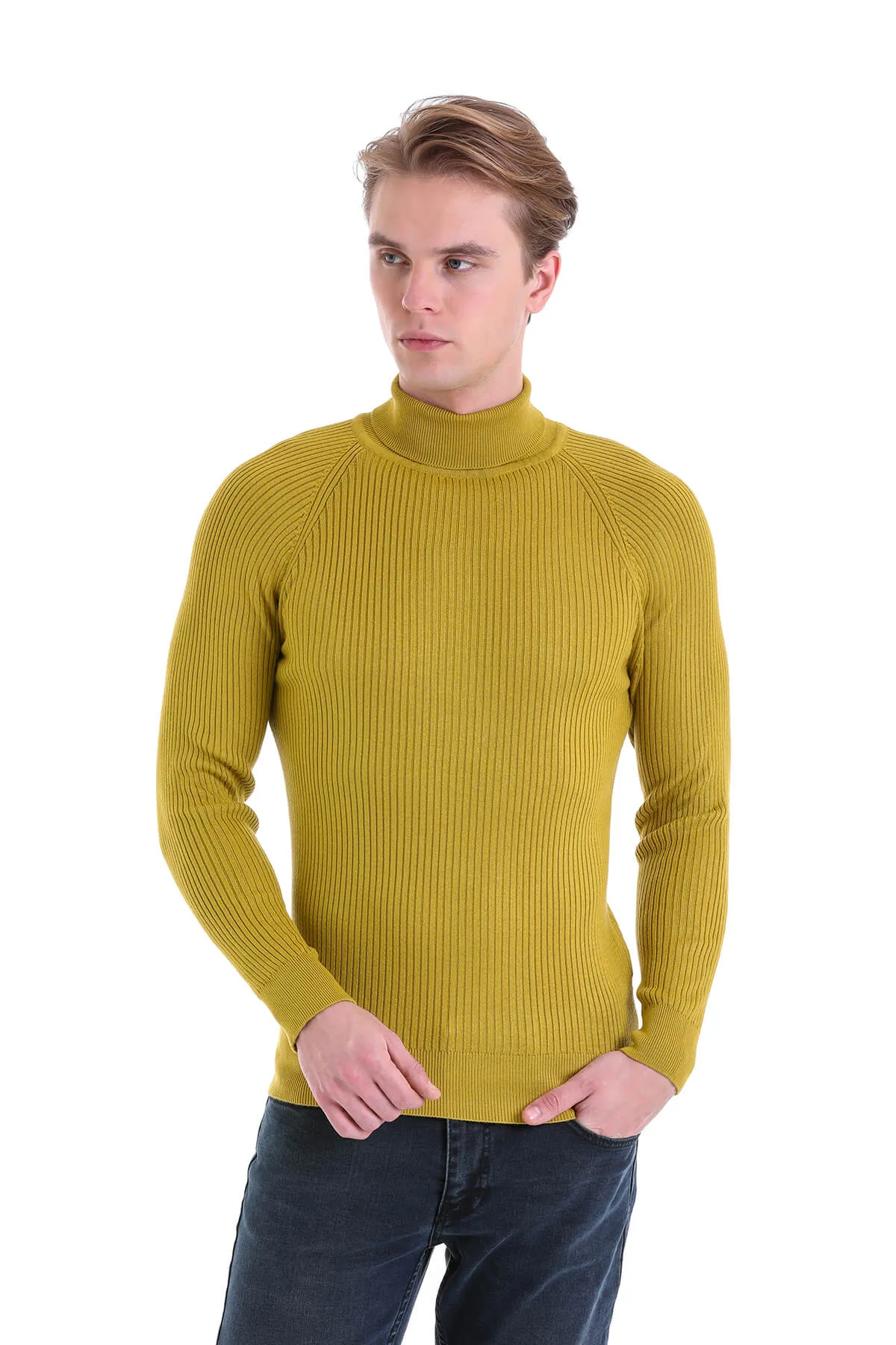 Slim Fit Olive Turtleneck Sweater