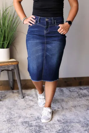 Sophia Dark Wash Waist Detail Denim Skirt