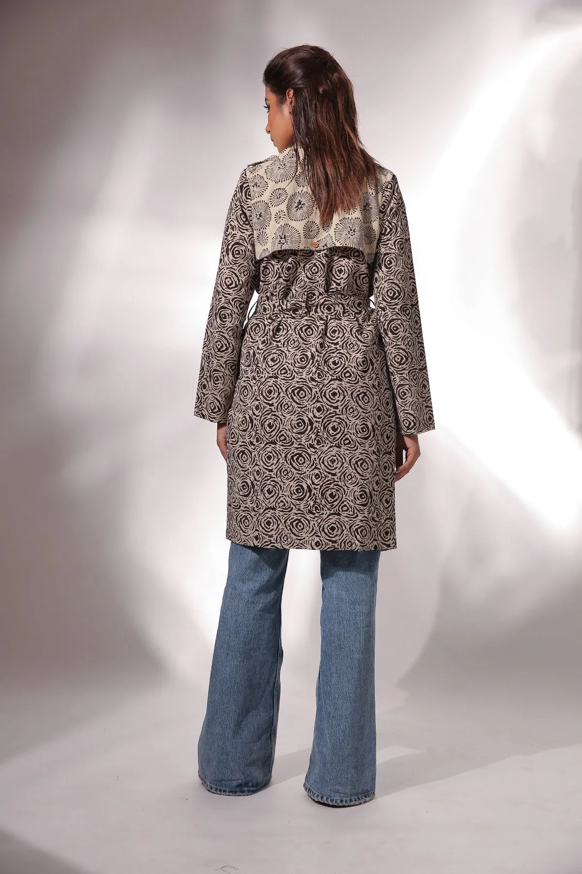 Spiral Hand Block Printed Trench Coat