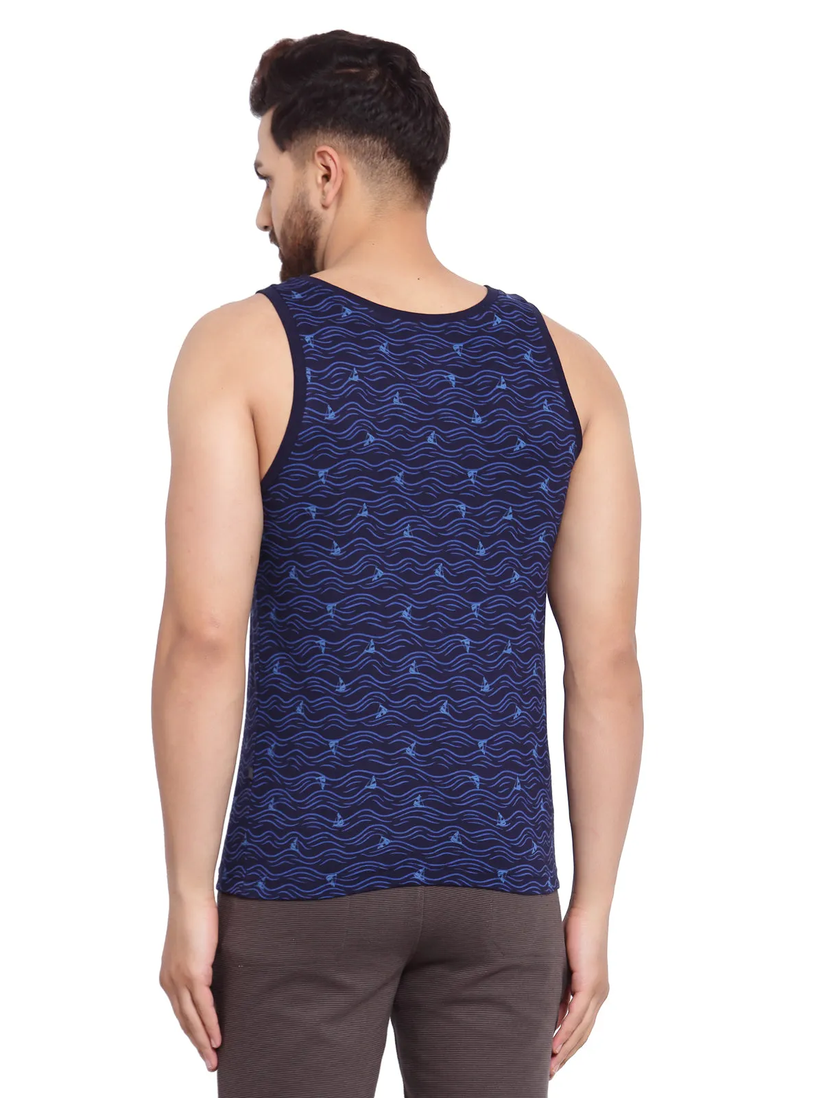 Sporto Men's Round Neck Printed Gym Vest - Navy