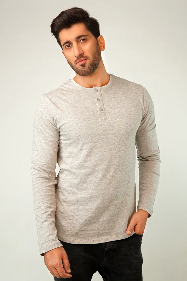 Stone Full Sleeve Henley T-Shirt