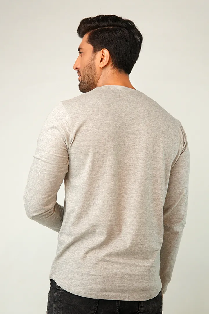 Stone Full Sleeve Henley T-Shirt