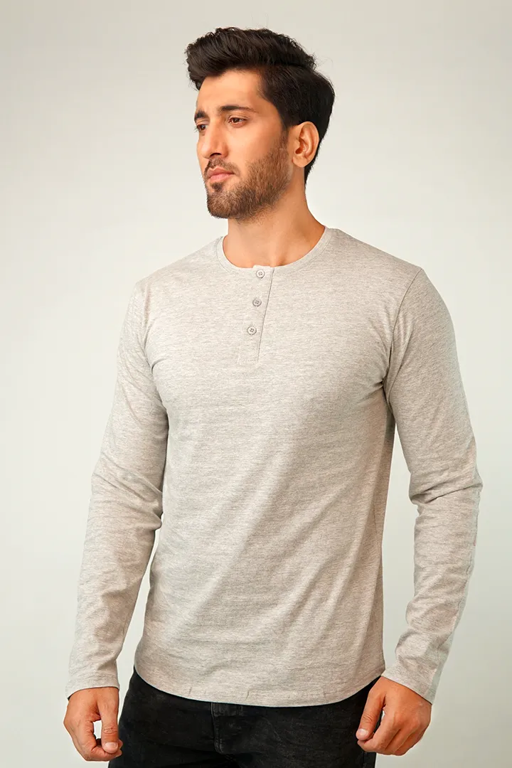 Stone Full Sleeve Henley T-Shirt