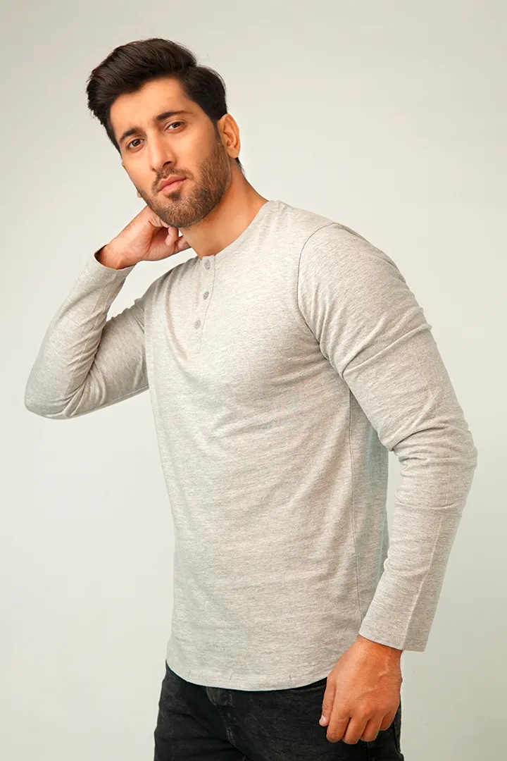 Stone Full Sleeve Henley T-Shirt