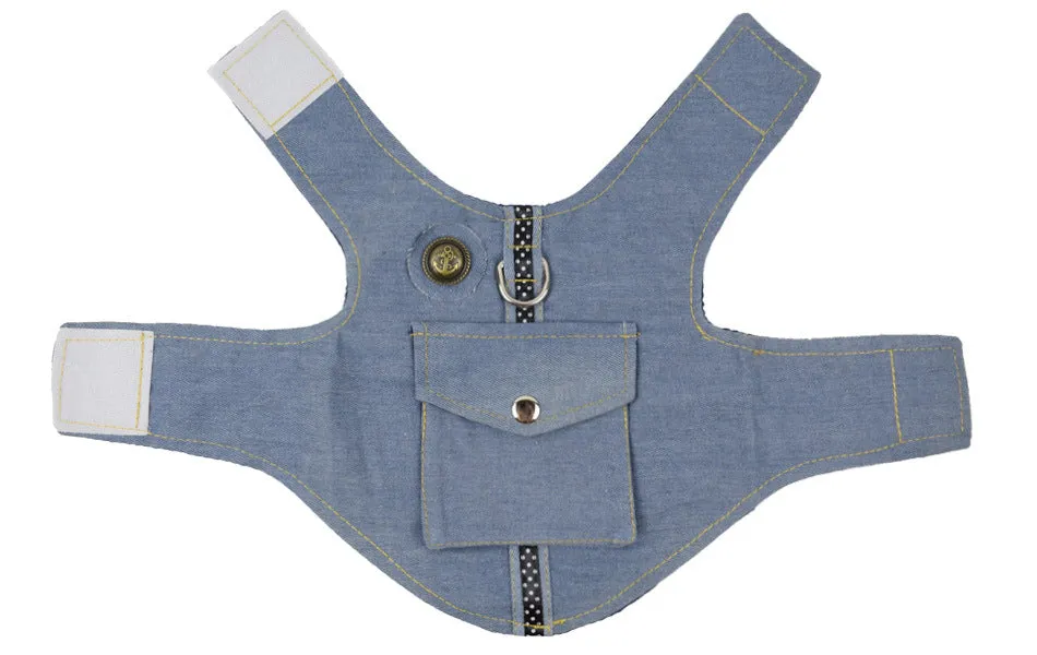 Stylish Denim Vest Harness with Leash for Dogs