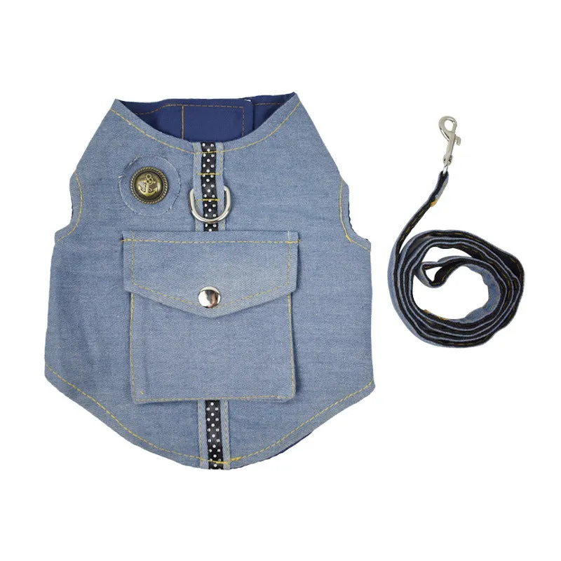 Stylish Denim Vest Harness with Leash for Dogs