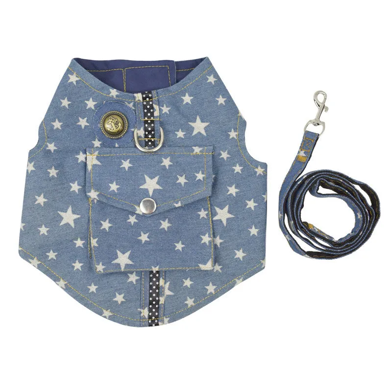 Stylish Denim Vest Harness with Leash for Dogs