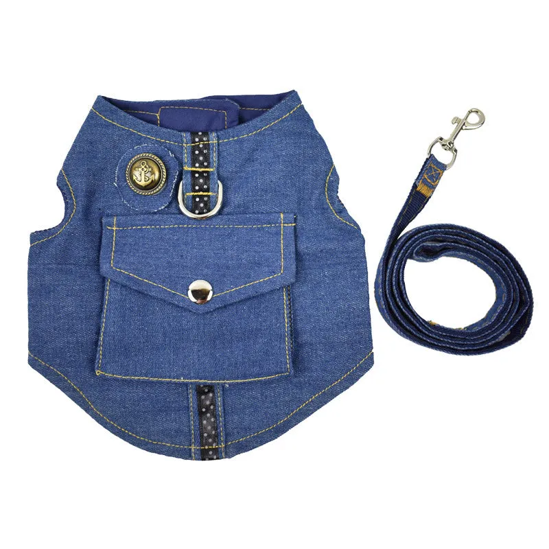 Stylish Denim Vest Harness with Leash for Dogs