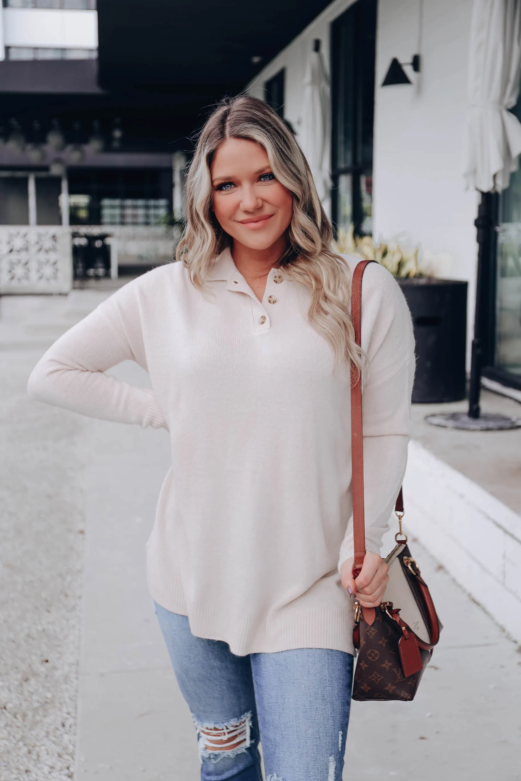 Sunnie Oversized Polo Sweater - Ivory