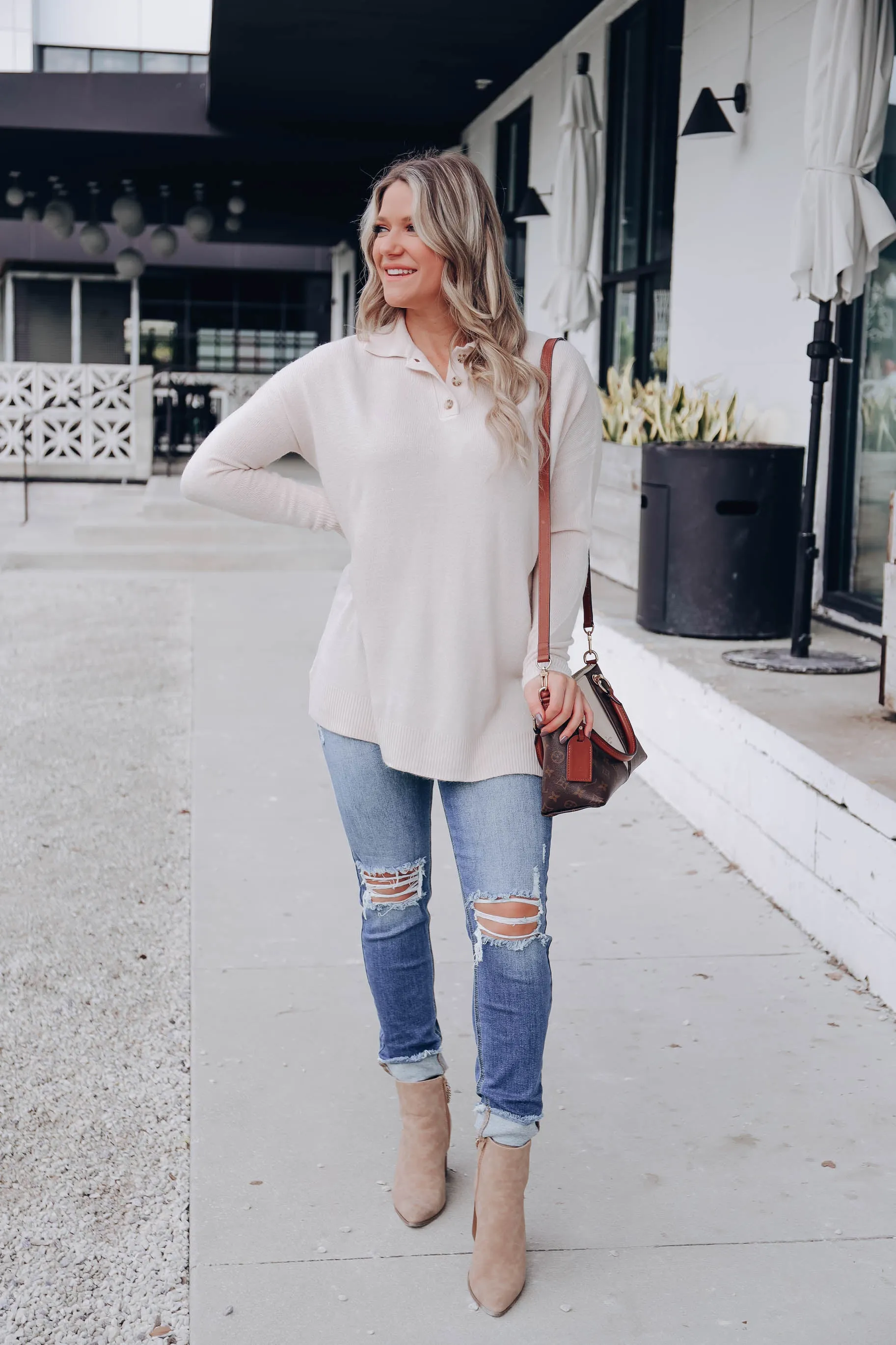 Sunnie Oversized Polo Sweater - Ivory