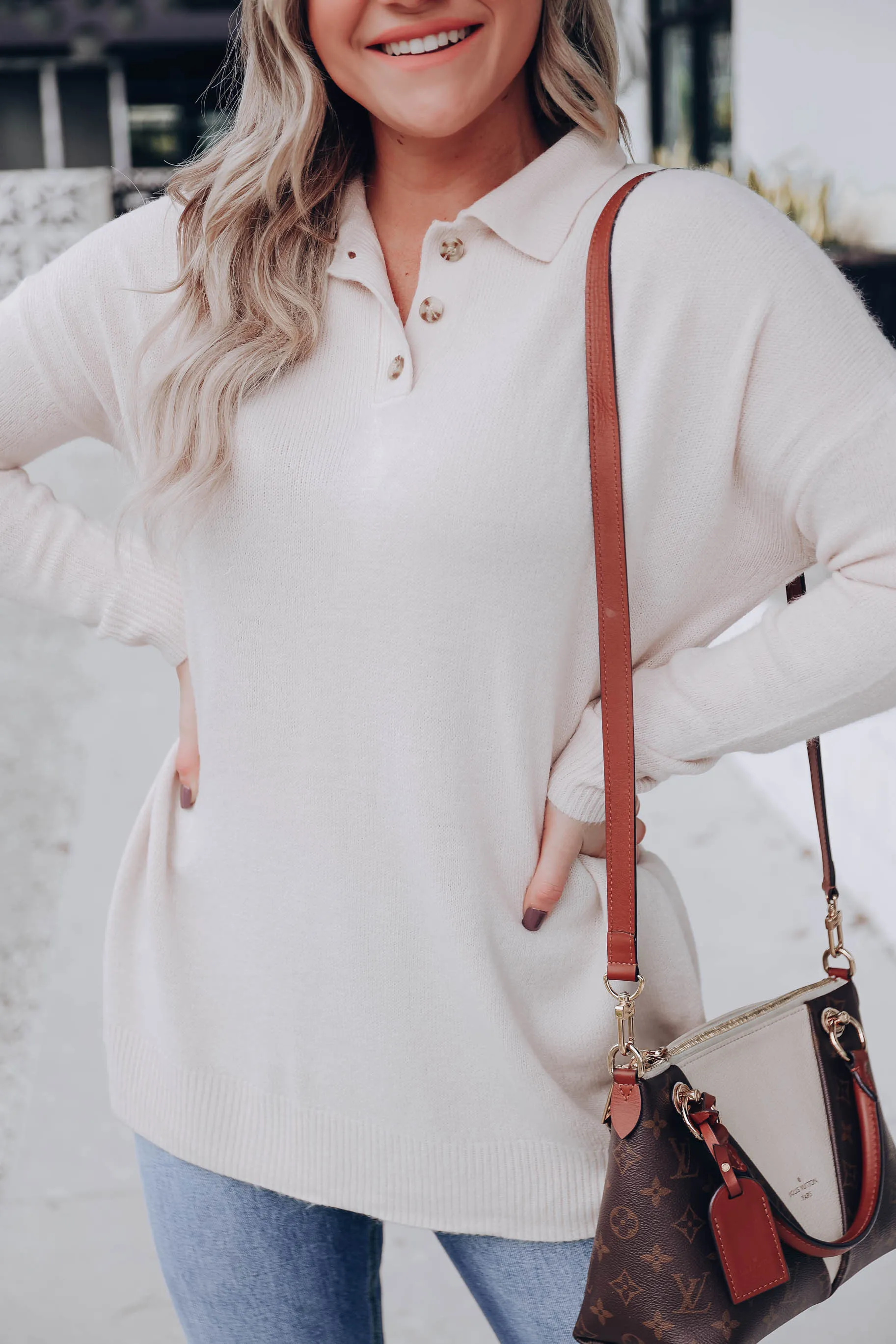 Sunnie Oversized Polo Sweater - Ivory