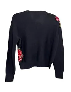 Sweater, Crewneck Black, Pink Flowers