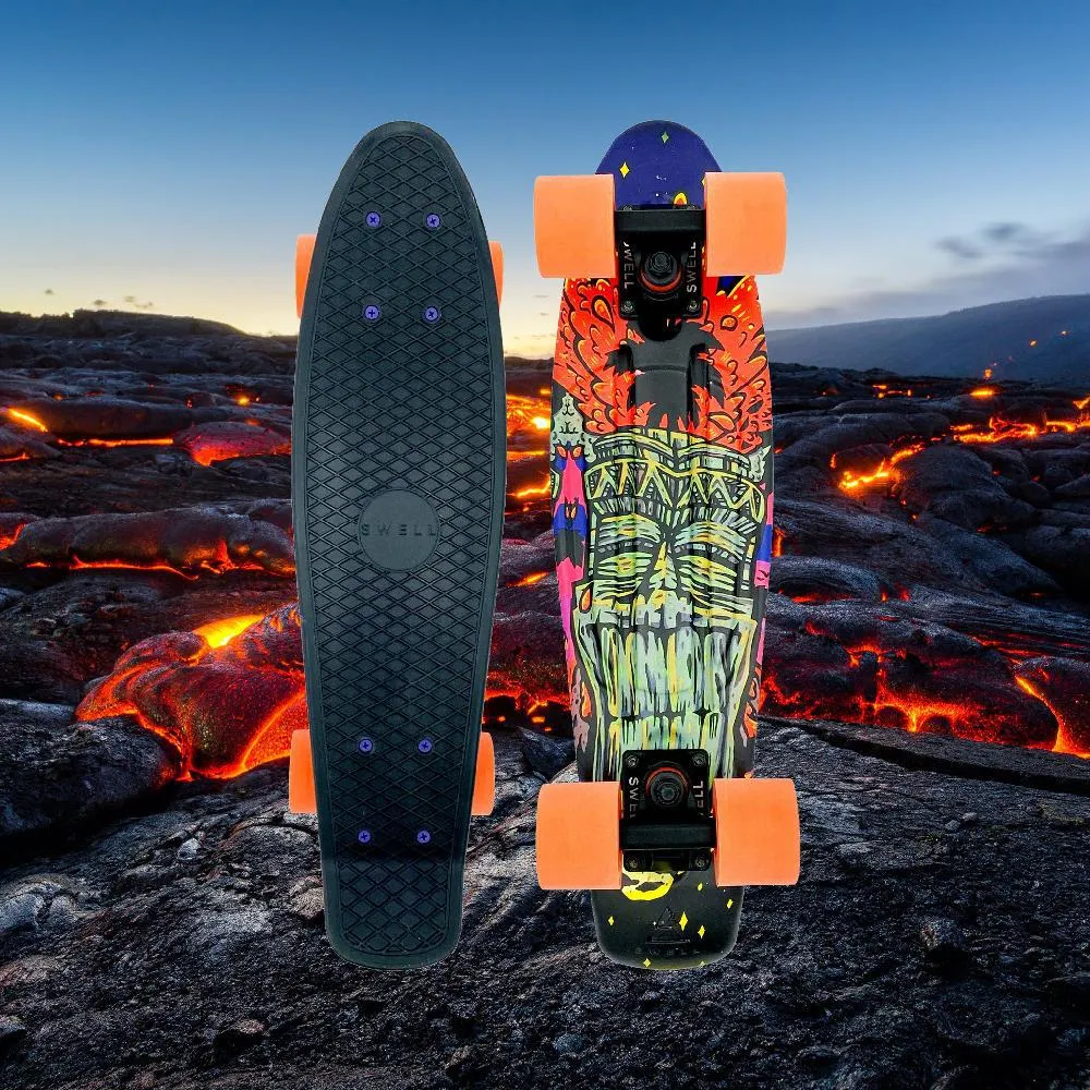 Swell 22" Complete Tiki Volcano Black Orange Mini Skateboard