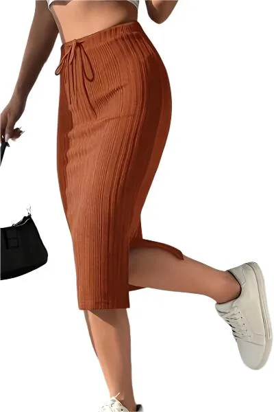 TEEK - Caramel Slit High Waist Skirt