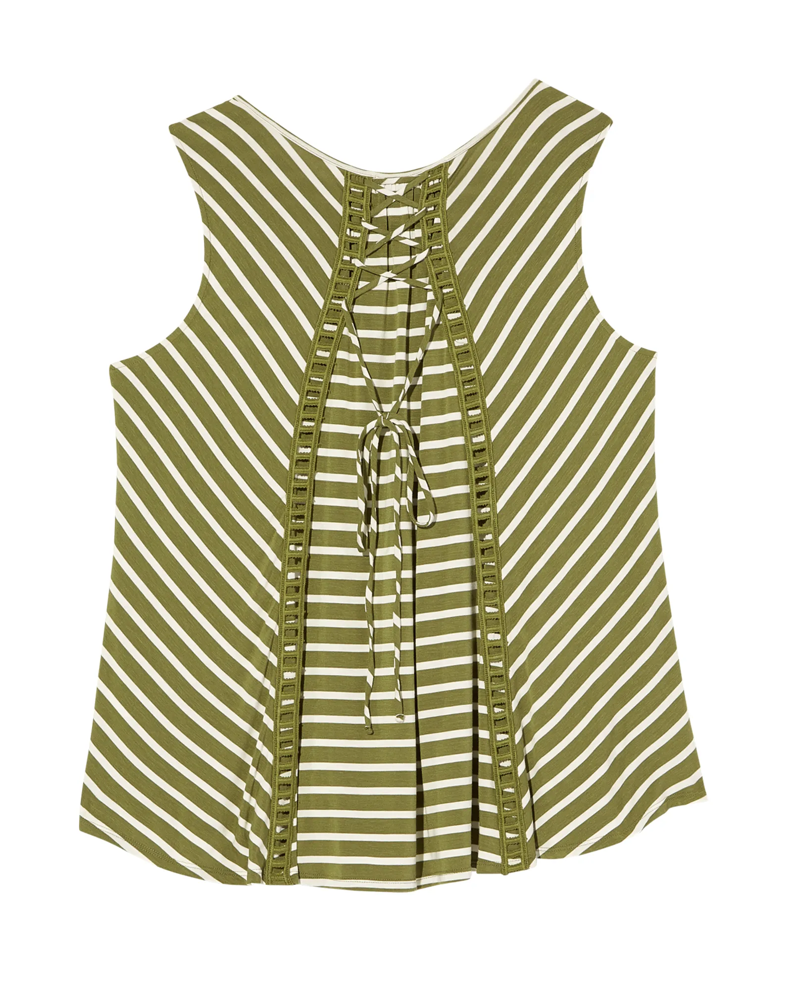 Tessa Sleeveless Lace Up Back Tank | Olive Green / Ivory