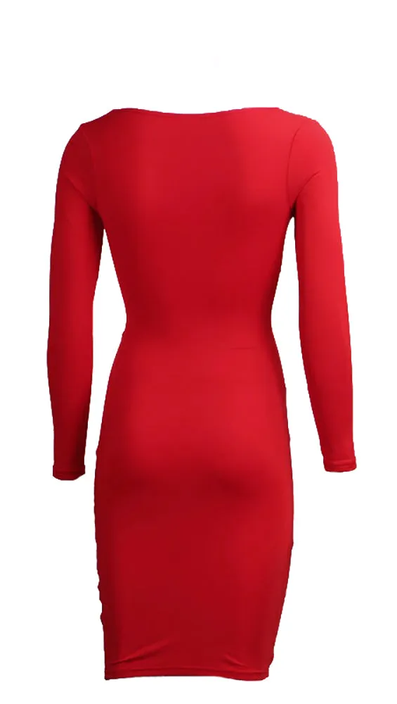 The Nadia Long Sleeve Cut Out Midi Dress Red