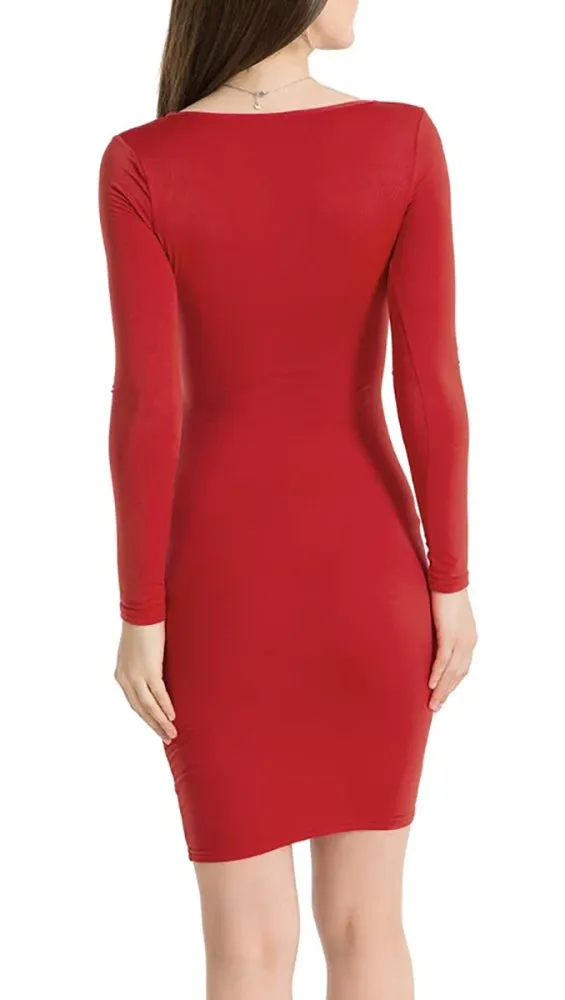 The Nadia Long Sleeve Cut Out Midi Dress Red