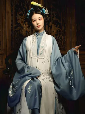 The Scent of Flowers on a Rainy Night Misty Blue Embroidery Hanfu Clothing