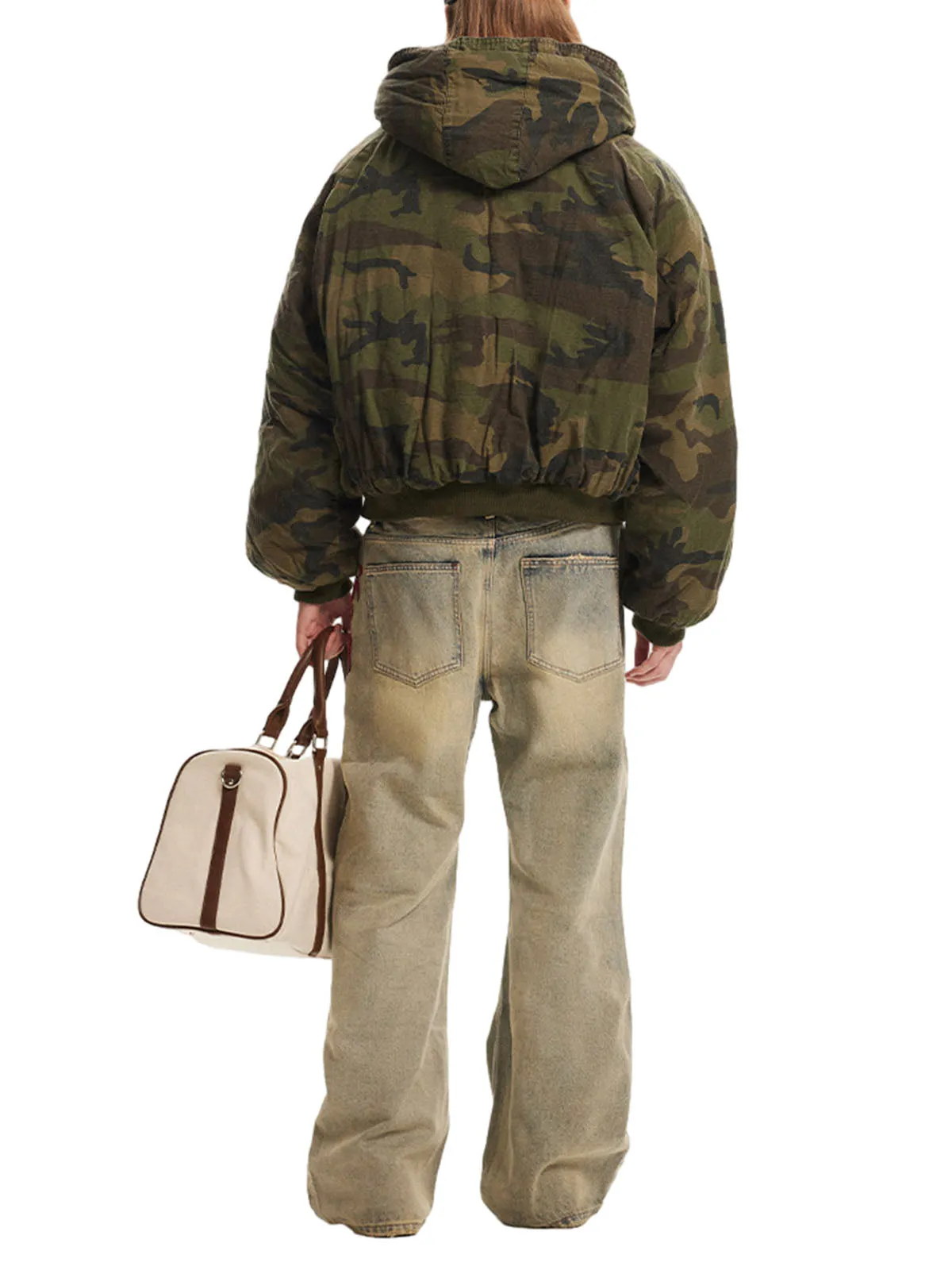 Thesupermade Camouflage Fur Hooded Jacket