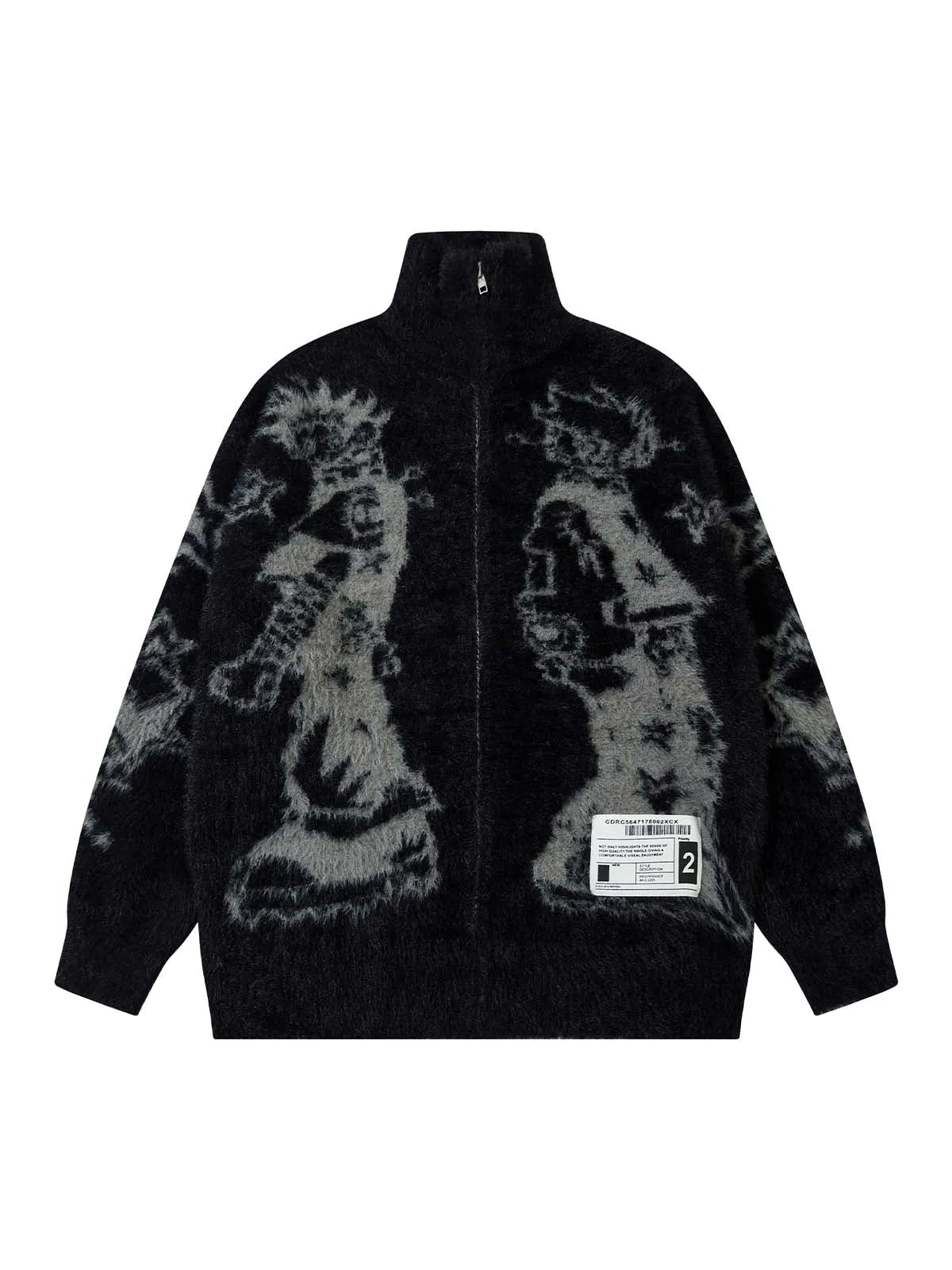 Thesupermade Graffiti Faux Mink Fur Zip Up Sweater