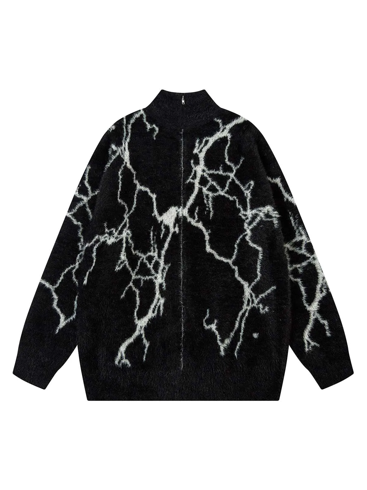 Thesupermade Lightning Graphic Imitation Mink Fur Zip Up Sweater