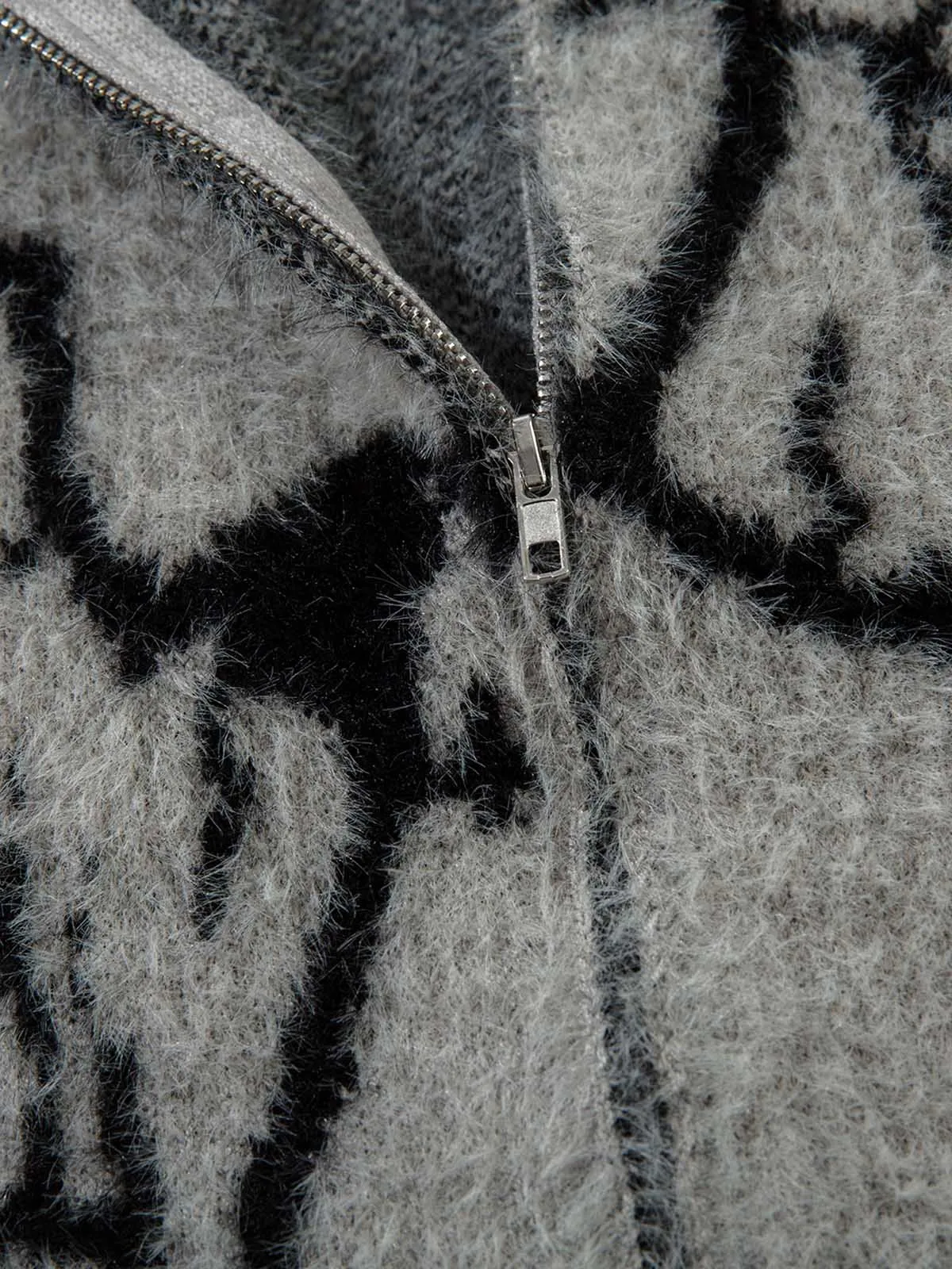 Thesupermade Lightning Graphic Imitation Mink Fur Zip Up Sweater