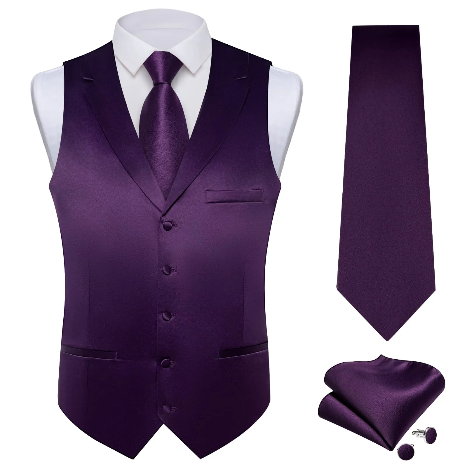 Ties2you Dress Vest Palatinate Purple Solid Notched Collar Silk Mens Work Vest