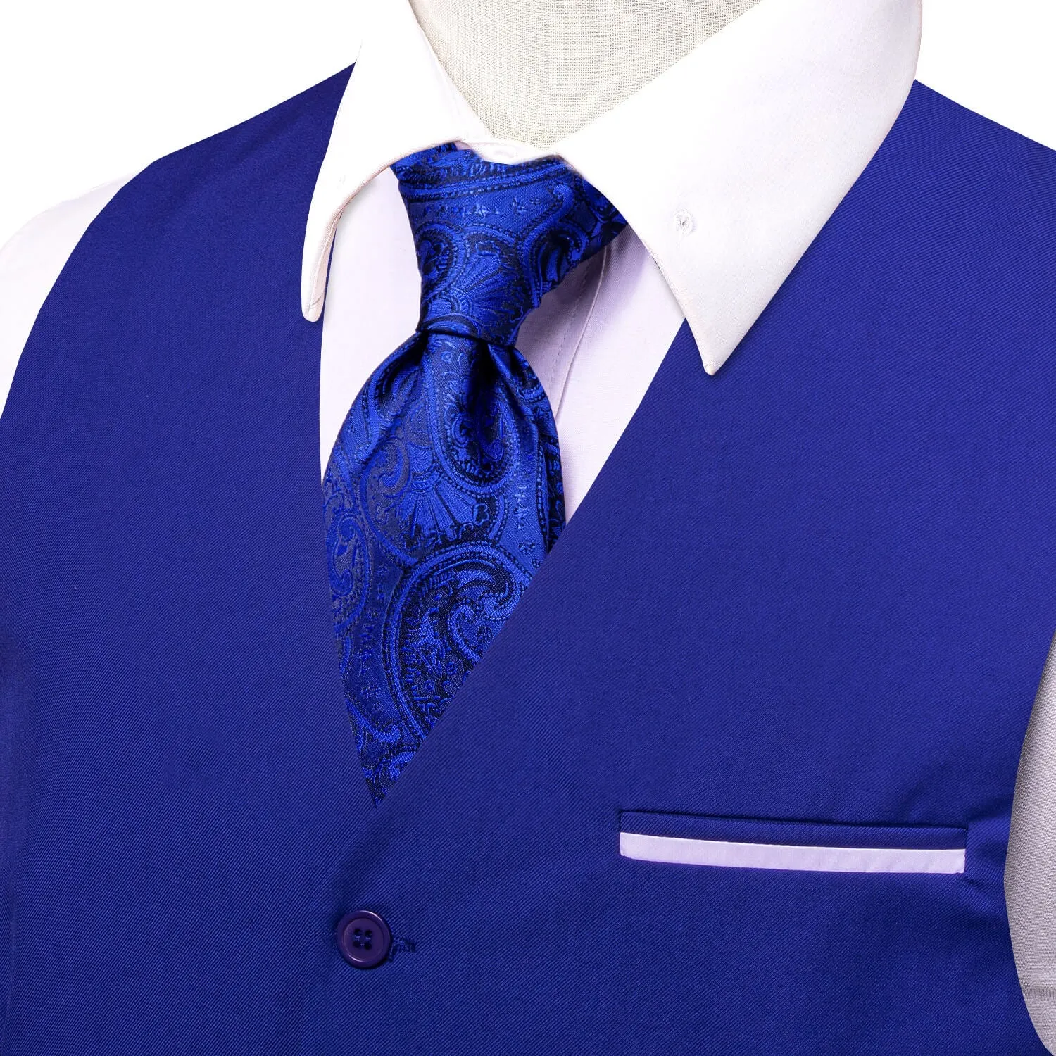 Ties2you Men's Formal Vest Cobalt Blue Solid Silk Vest