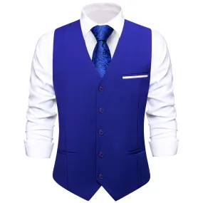 Ties2you Men's Formal Vest Cobalt Blue Solid Silk Vest