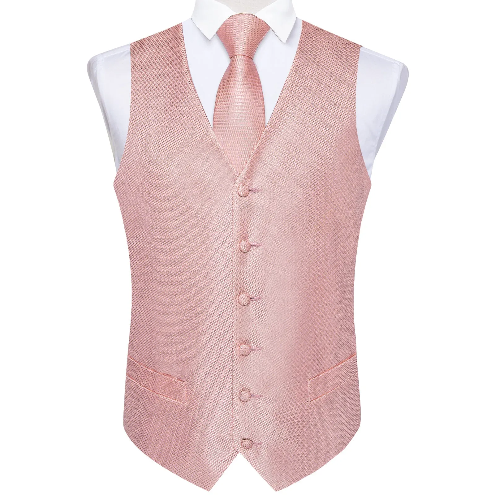 Ties2you Pink Vest for Mens Polka Dot Vest Tie Hanky Cufflinks Set Waistcoat Suit Set