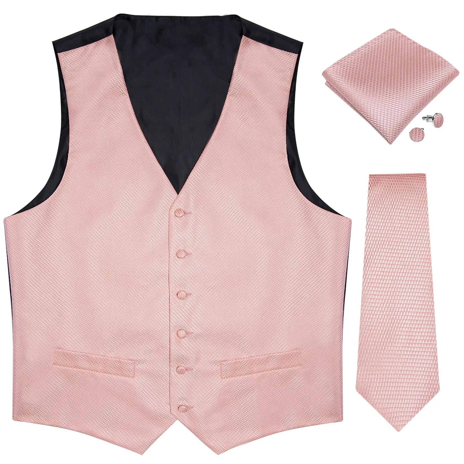 Ties2you Pink Vest for Mens Polka Dot Vest Tie Hanky Cufflinks Set Waistcoat Suit Set