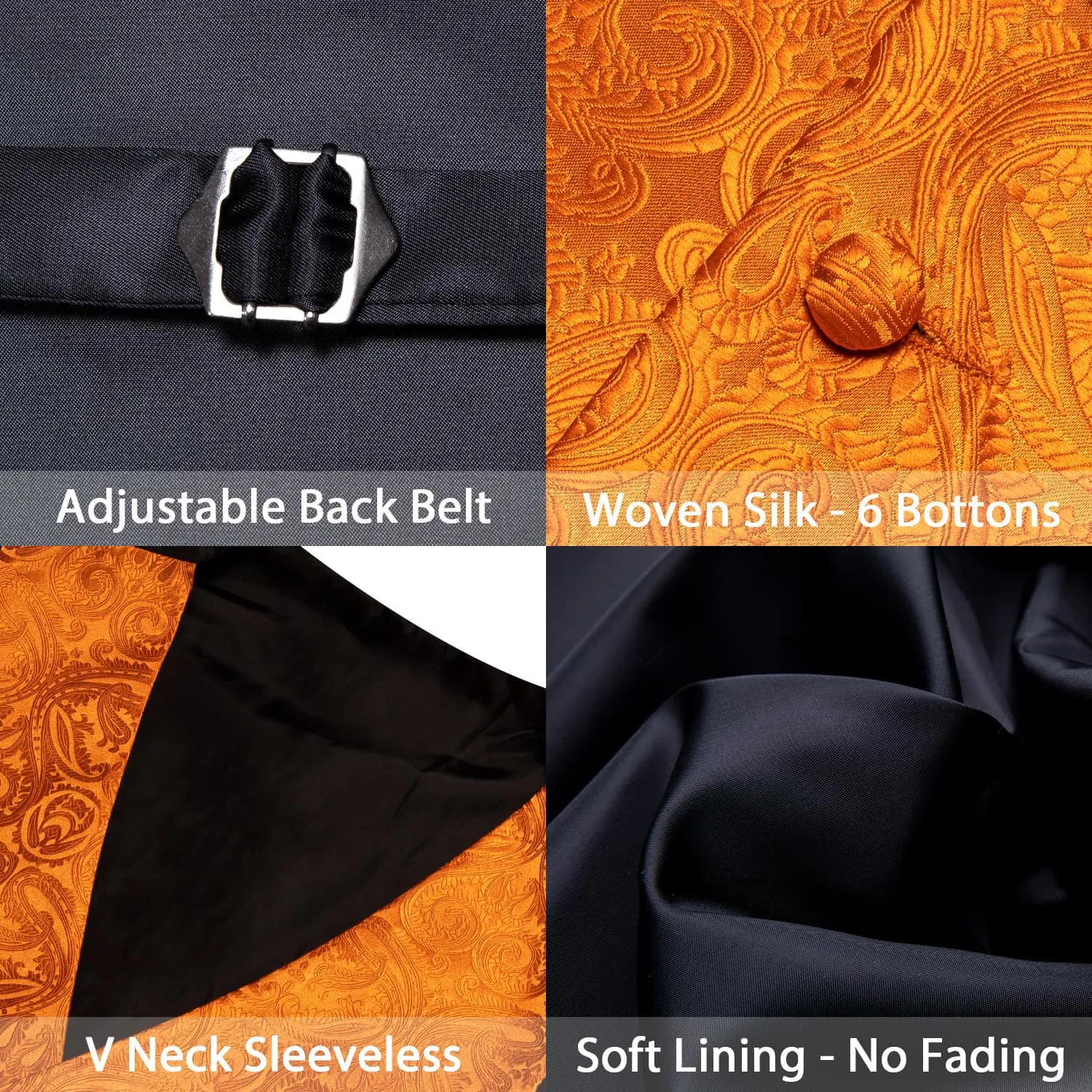 Ties2you Vest for Men Cinnamon Orange Floral Silk Button Vest Tie Pocket Square Cufflinks Set