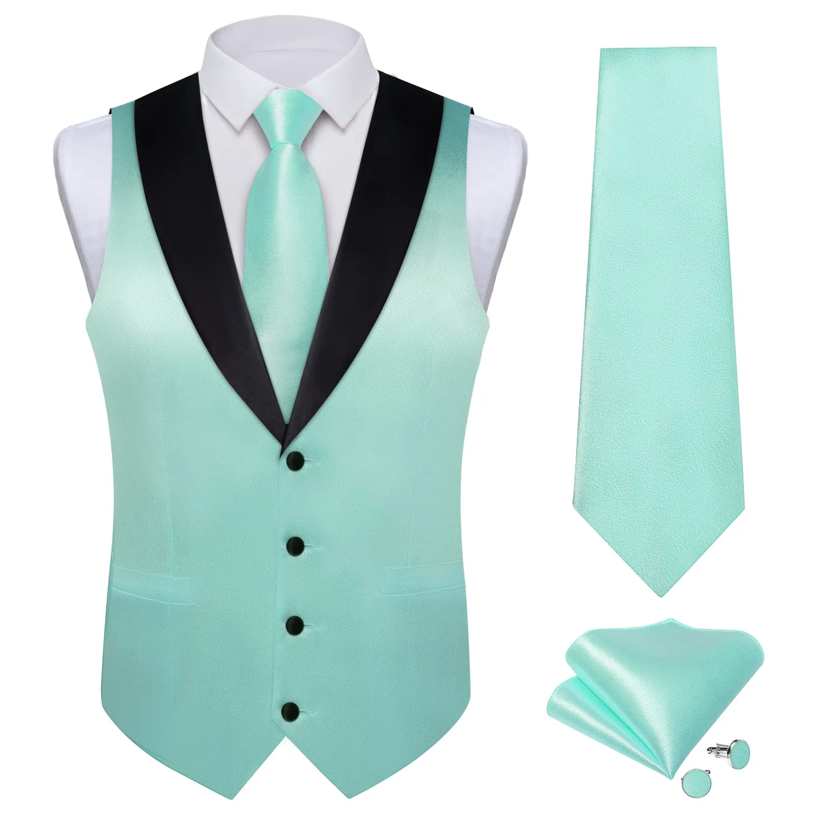 Ties2you Work Vest Shining Pale Robin Egg Blue Solid Shawl Collar Silk Mens Dress Vest Tie Set