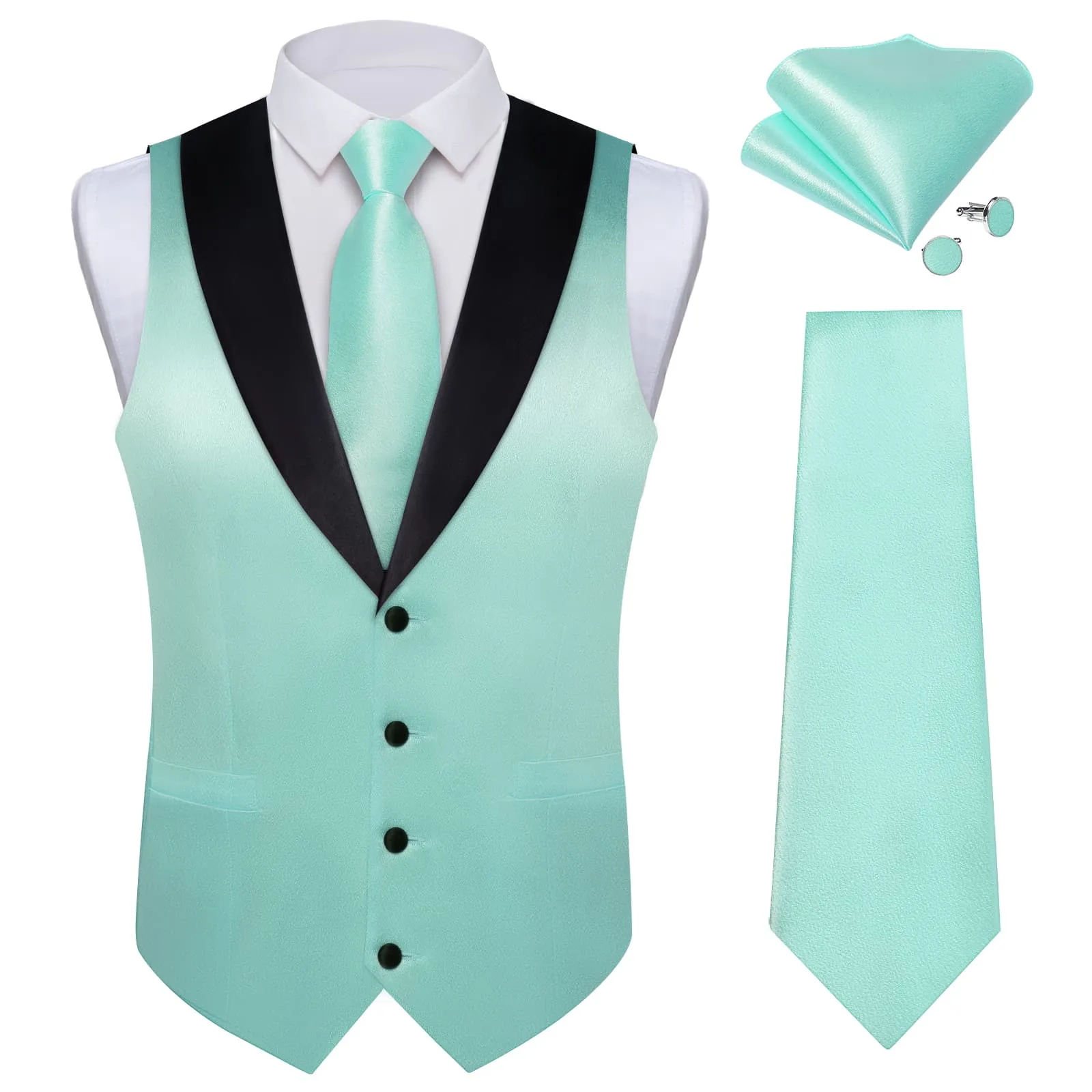 Ties2you Work Vest Shining Pale Robin Egg Blue Solid Shawl Collar Silk Mens Dress Vest Tie Set