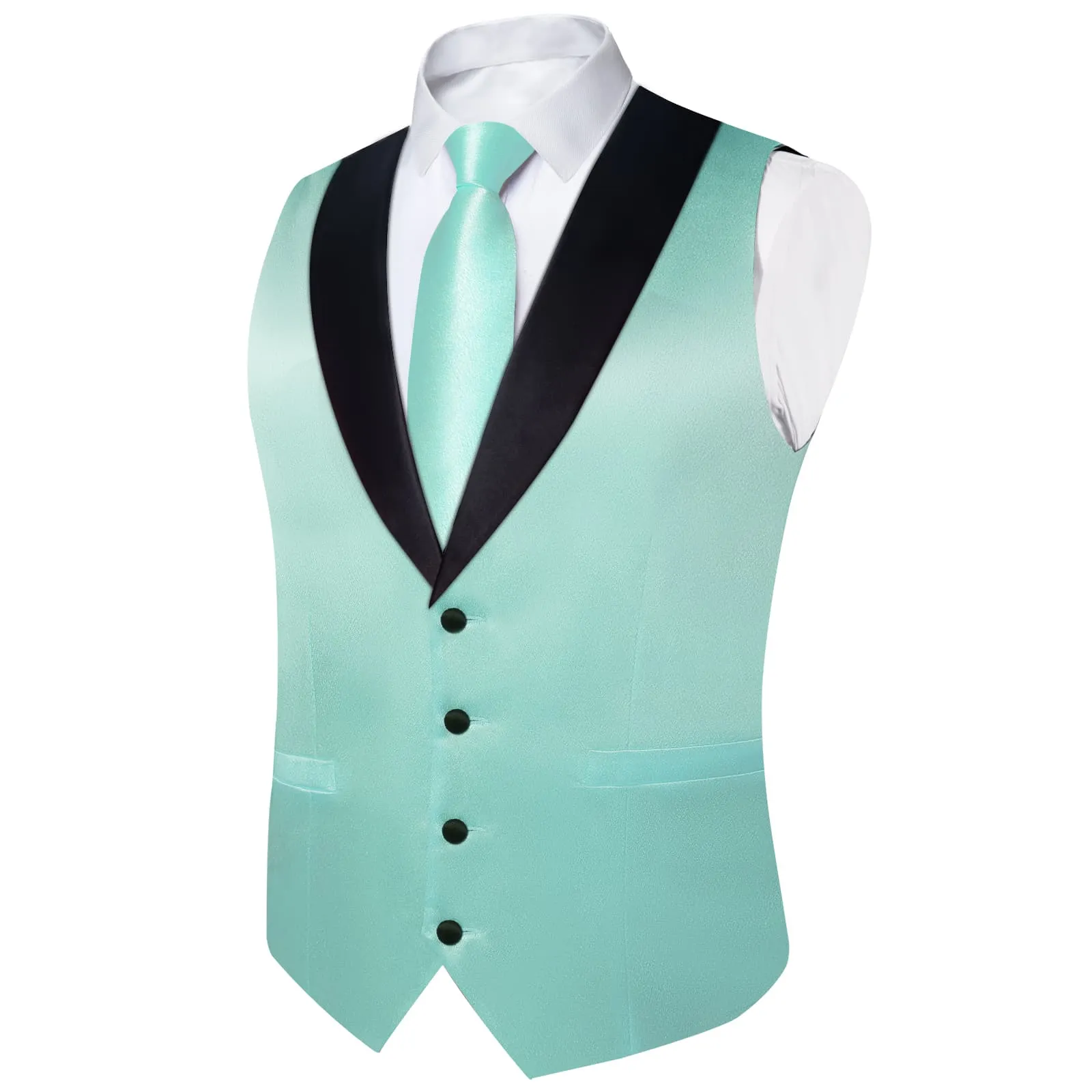 Ties2you Work Vest Shining Pale Robin Egg Blue Solid Shawl Collar Silk Mens Dress Vest Tie Set