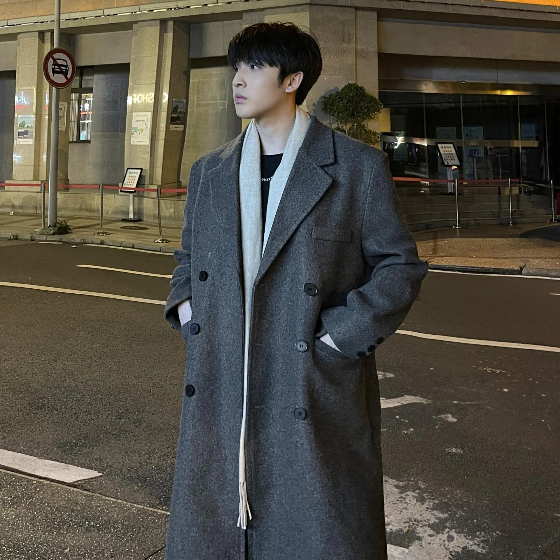 Toleet streetwear men outfits Winter New Woolen Coat Men's Korean-Style over-the-Knee Mid-Length Trench Coat plus Size Loose Woolen Coat Men